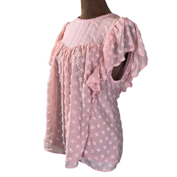 Umgee USA Sheer Boho Blouse Women's Medium Pink Flutter Sleeve Lined Floral NWT - Picture 2 of 11